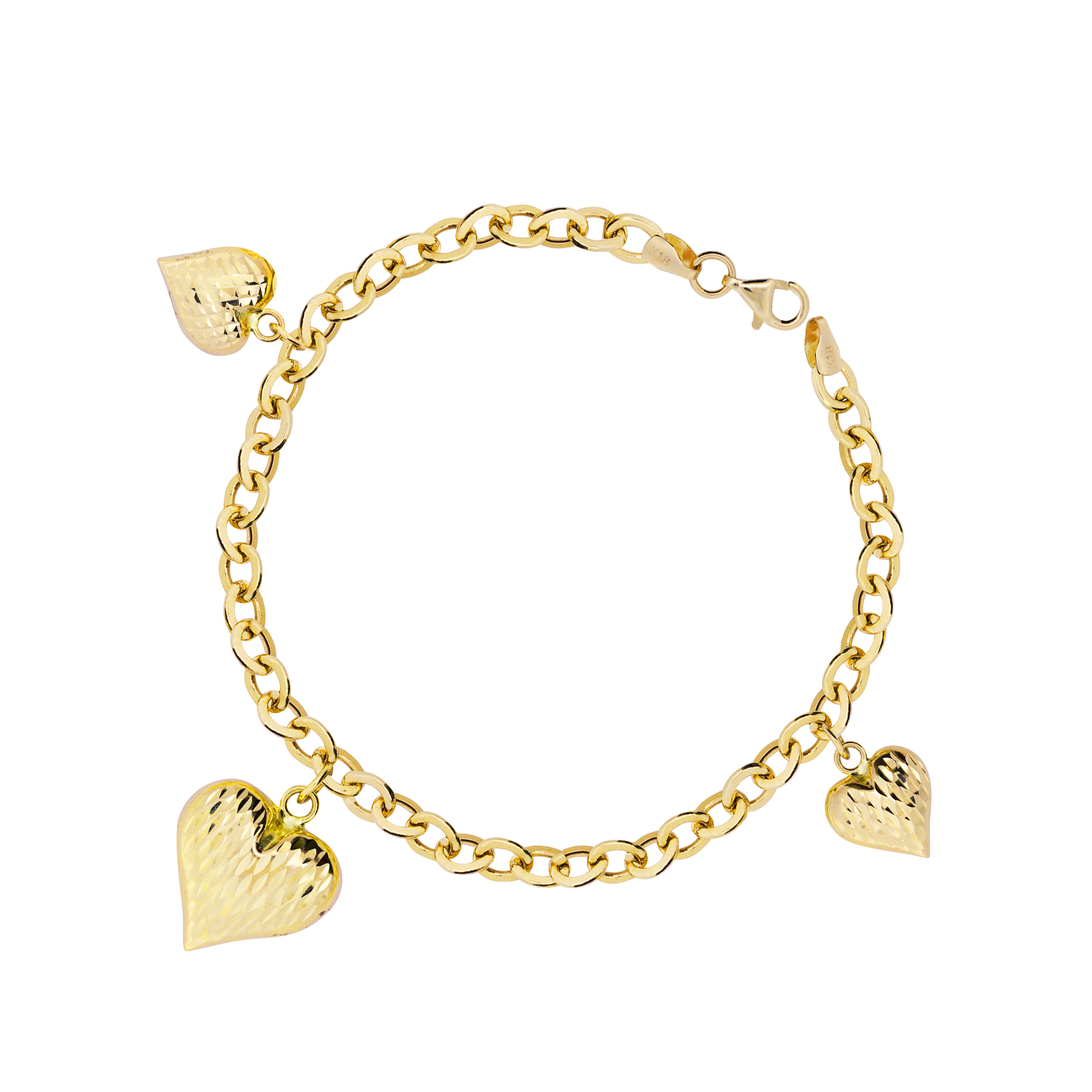 Hestia Gold Tri-Heart Charm Bracelet